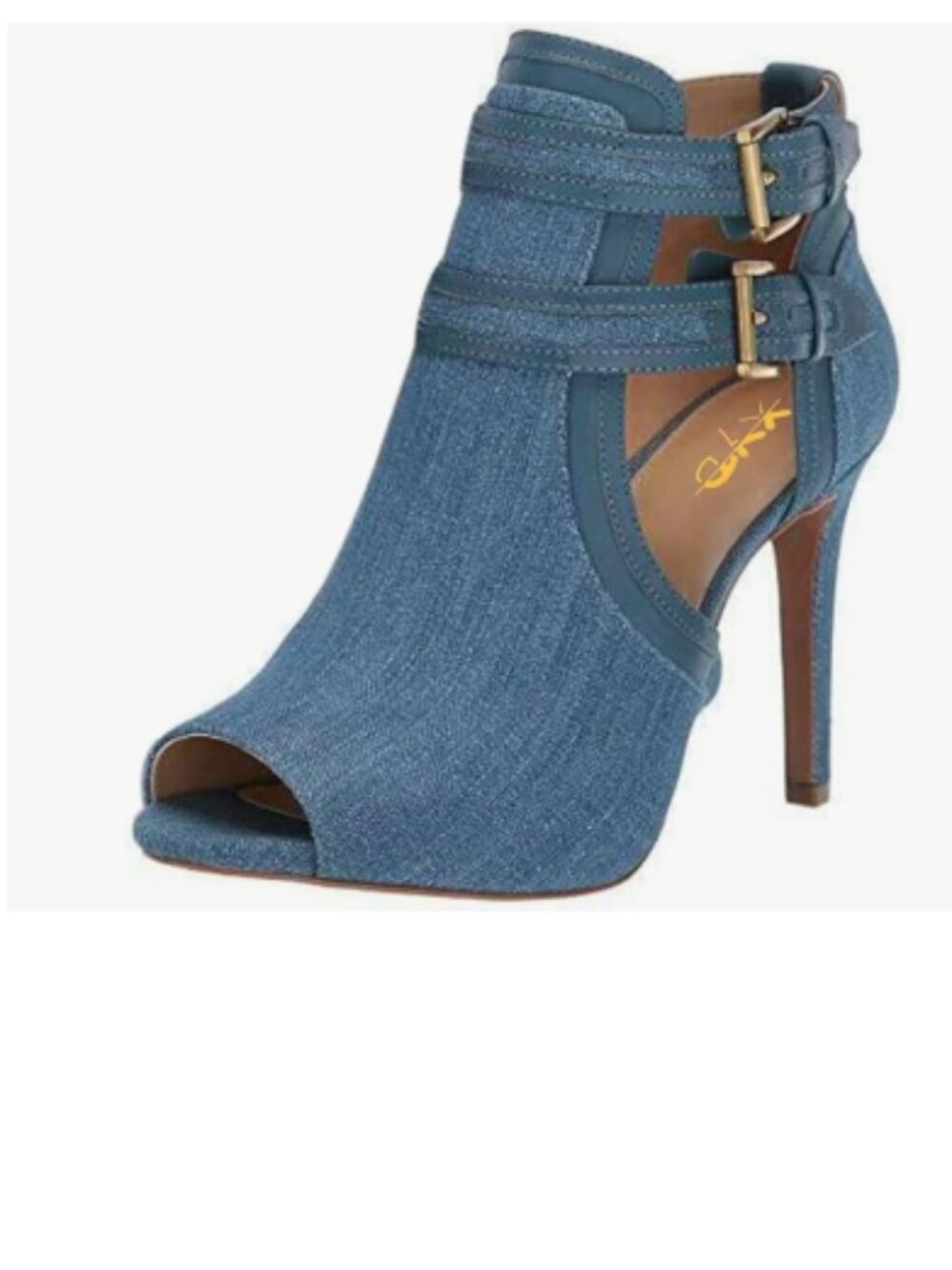 XYD Denim Peep Toe Sandal Ankle Booties Dual Buckled Straps Stiletto Heels Shoes